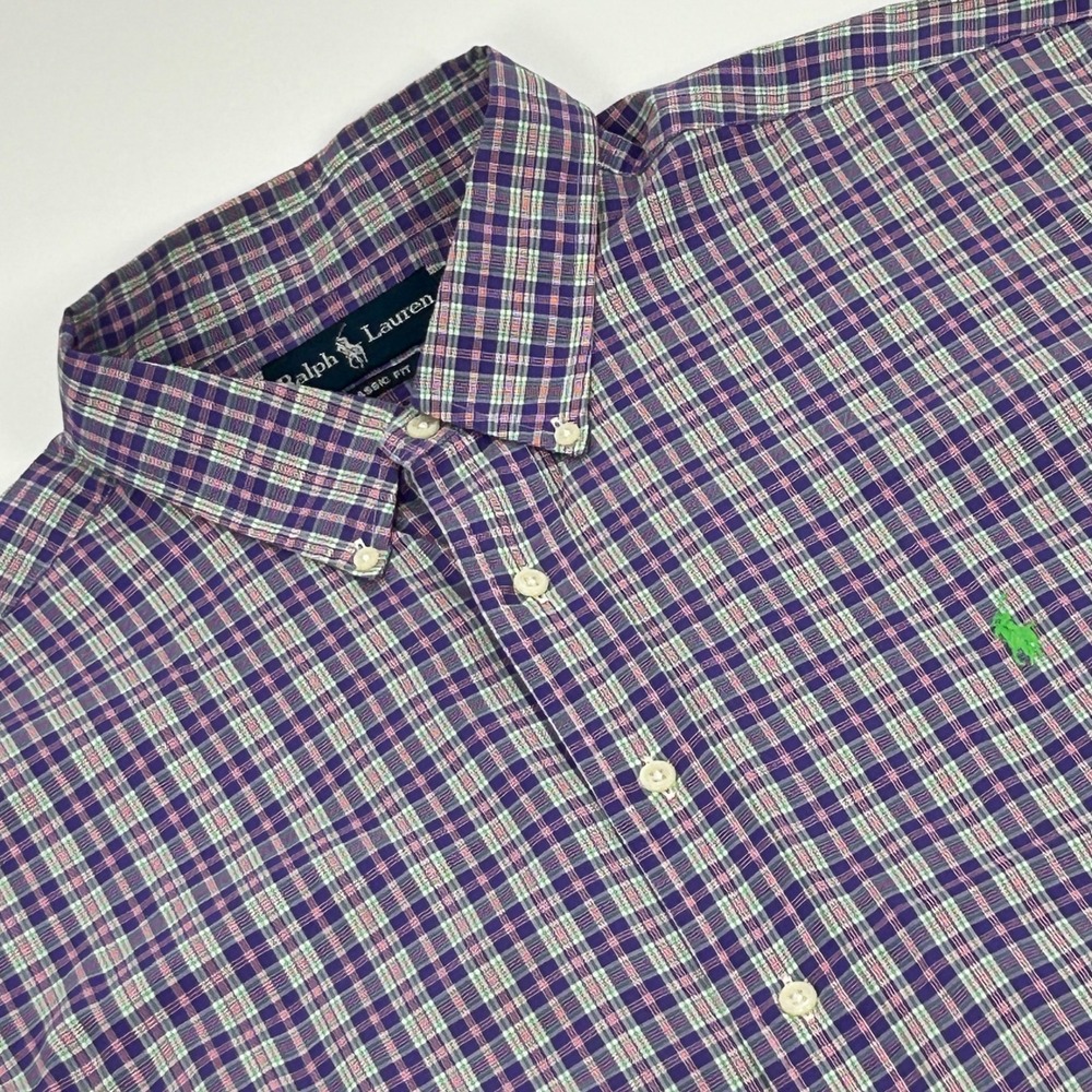 Ralph Lauren Shirt Mens XXL Purple Plaid Classic Fit Long Sleeve Button Down